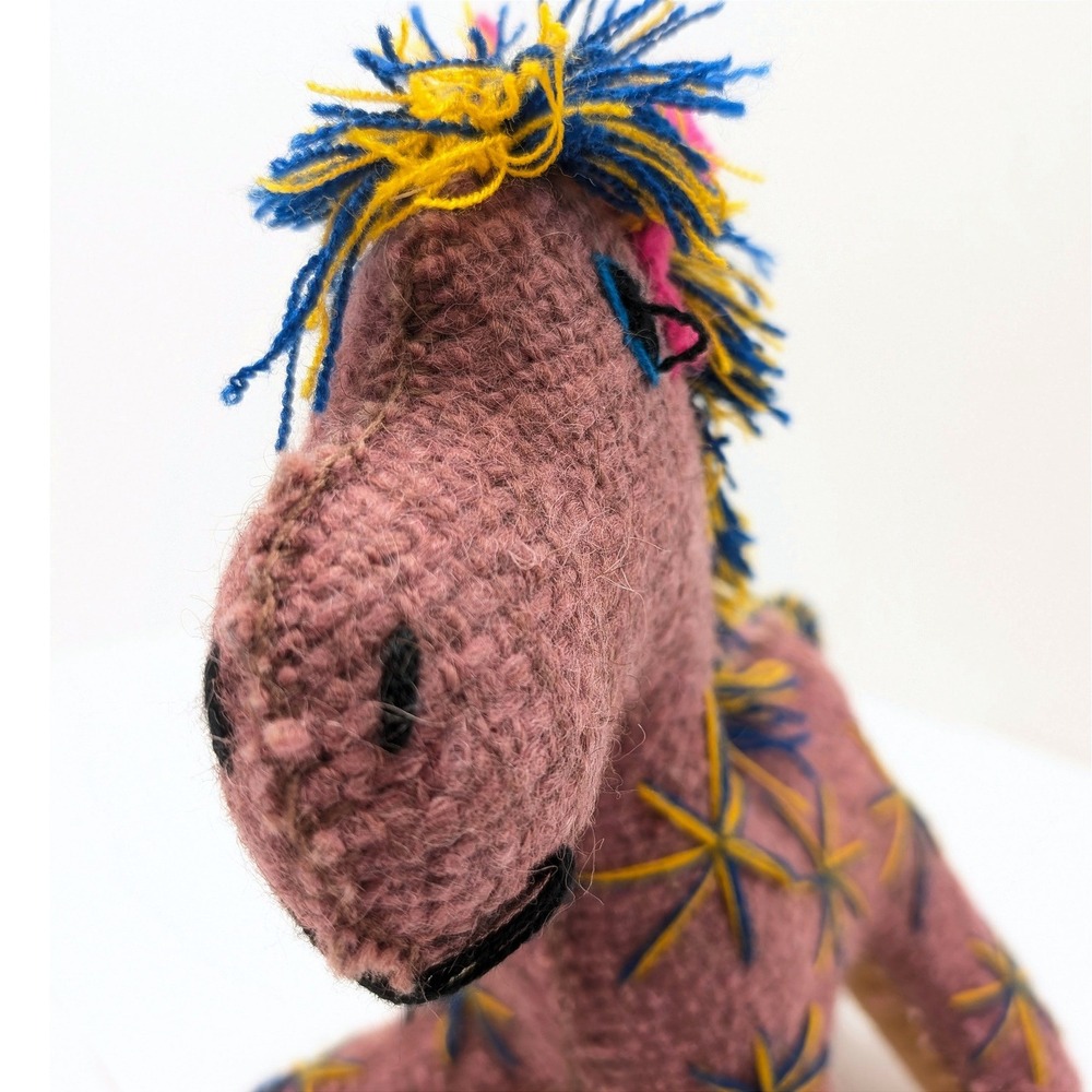 Nativa Handmade Wool Mexican Folk Art Stuffed Horse Embroidered Boho Decor - Picture 5 of 9
